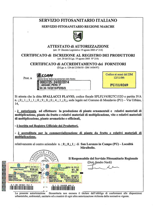 Certificato Fitosanitario Piante
